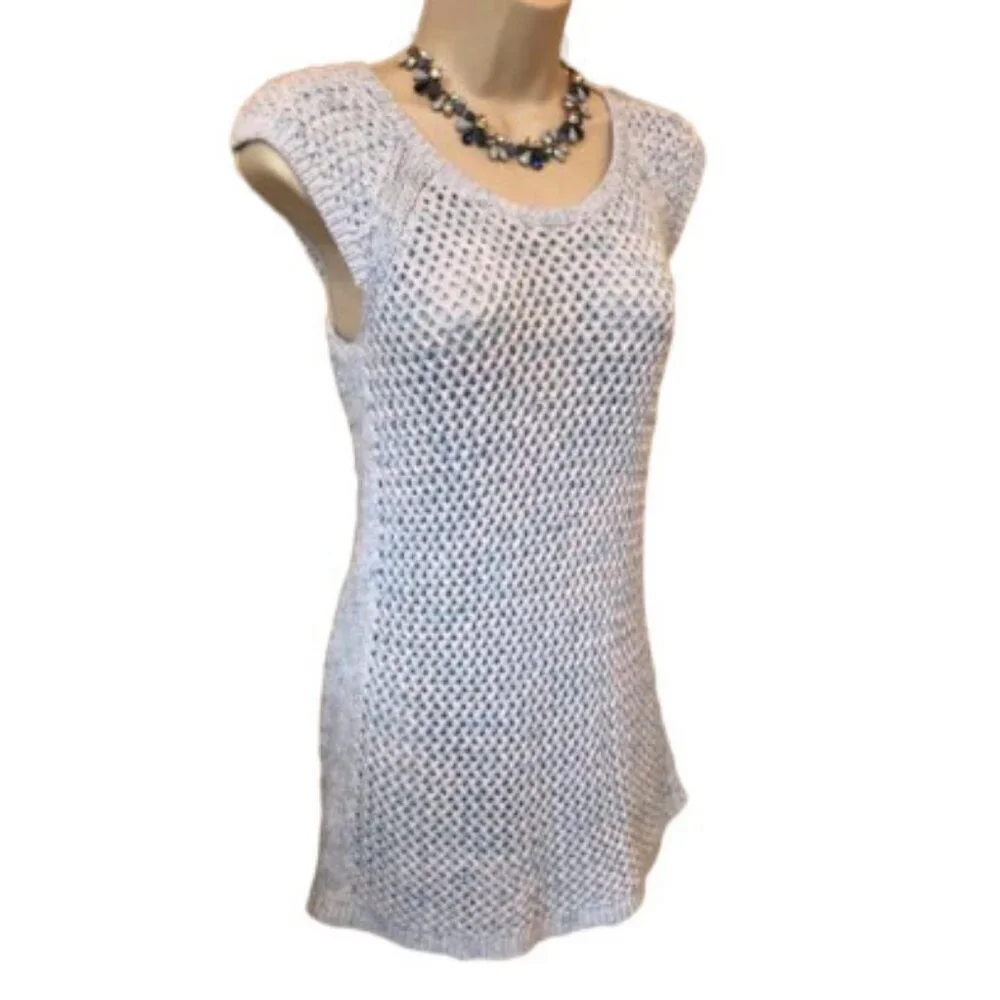 Y2K Talbots 100% Cotton Openwork Round-neck Crocheted Sweater Vest Blue& White - Picture 3 of 16